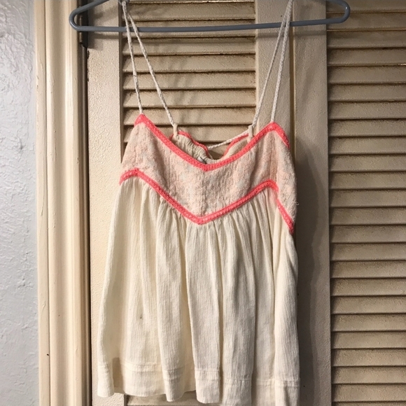 American Eagle Outfitters Tops - American Eagle Outfitters Cream and Pink Smocked Camisole Sz XS